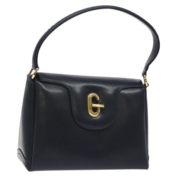 GUCCI Hand Bag Leather Navy Gold - Picture 1 of 16